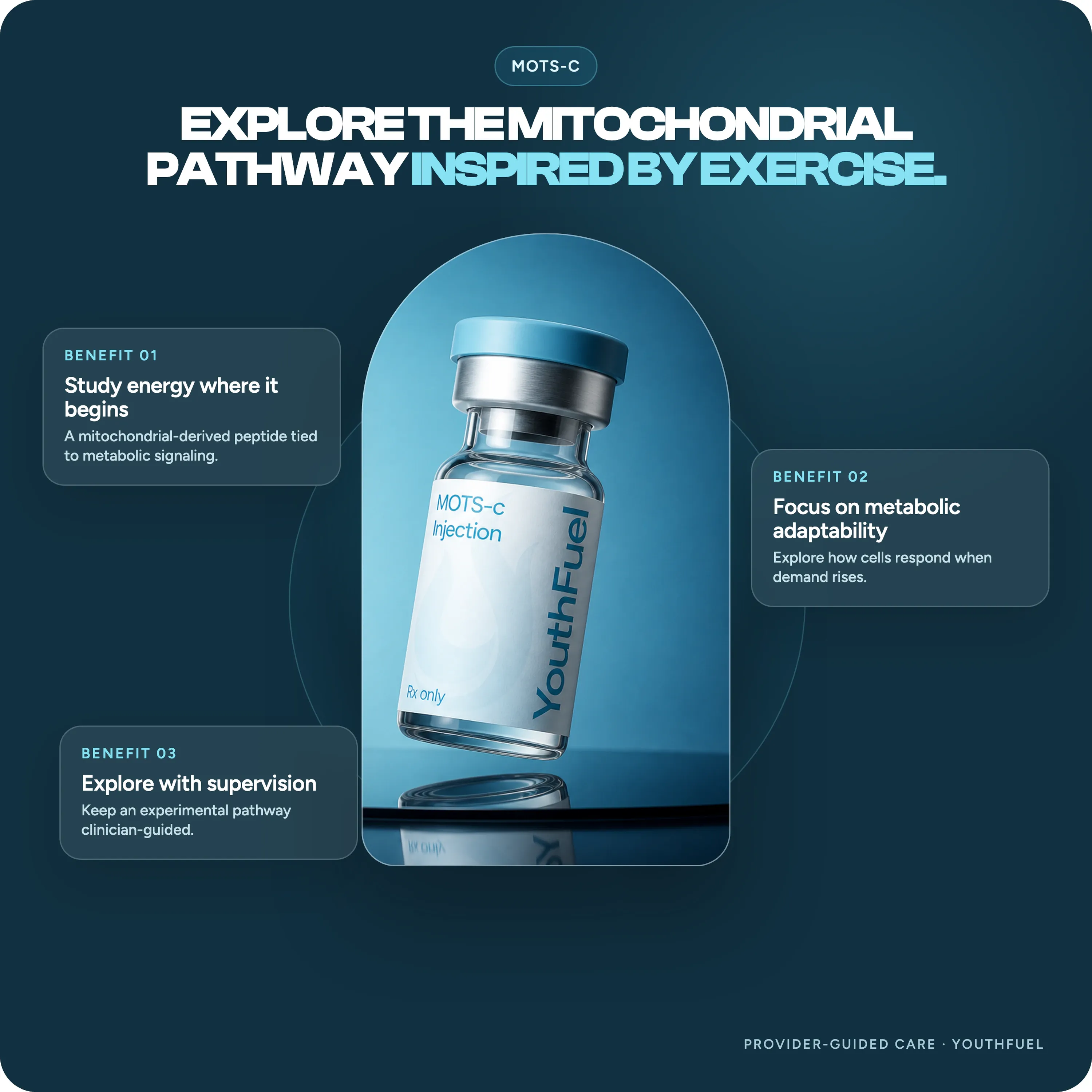 YouthFuel MOTS-C benefits: mitochondrial energy and metabolic adaptability research.