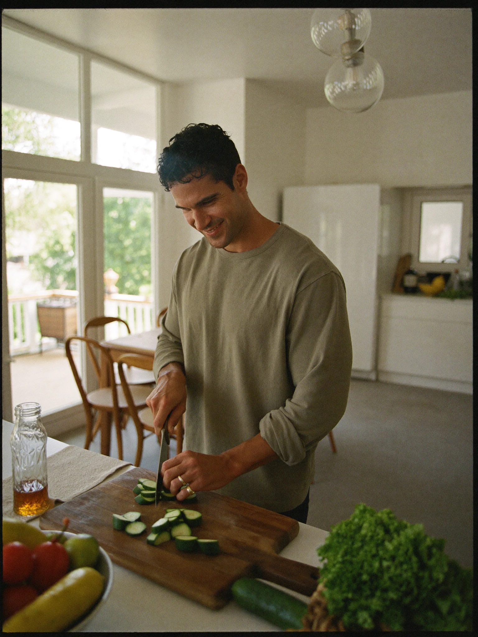 A person preparing fresh food at home